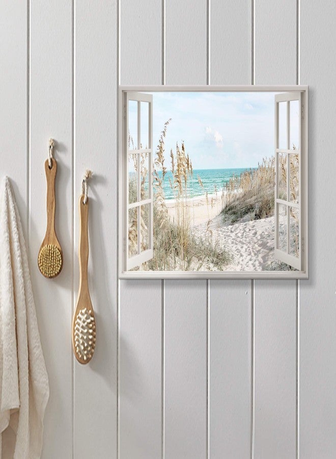 Hardy Gallery Coastal Beach Picture Wall Art: Beach Theme Window Canvas Art Prints Seascape Artwork Small Size for Bathroom (16” x12” x 1 Panel) - Image 3