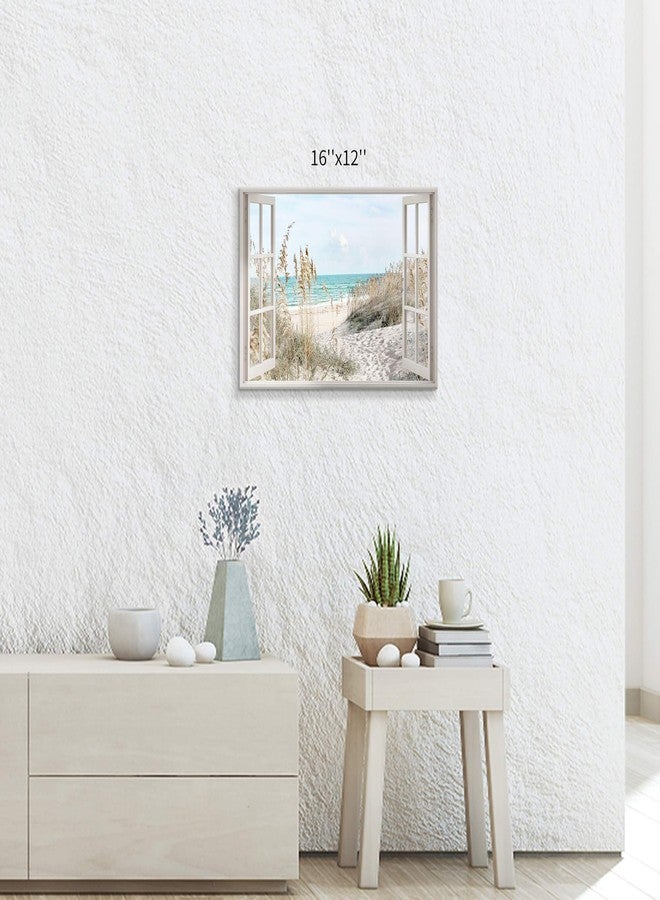 Hardy Gallery Coastal Beach Picture Wall Art: Beach Theme Window Canvas Art Prints Seascape Artwork Small Size for Bathroom (16” x12” x 1 Panel) - Image 2