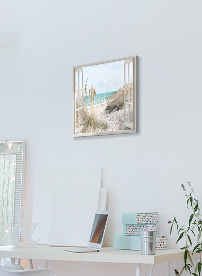 Hardy Gallery Coastal Beach Picture Wall Art: Beach Theme Window Canvas Art Prints Seascape Artwork Small Size for Bathroom (16” x12” x 1 Panel) - Image 4