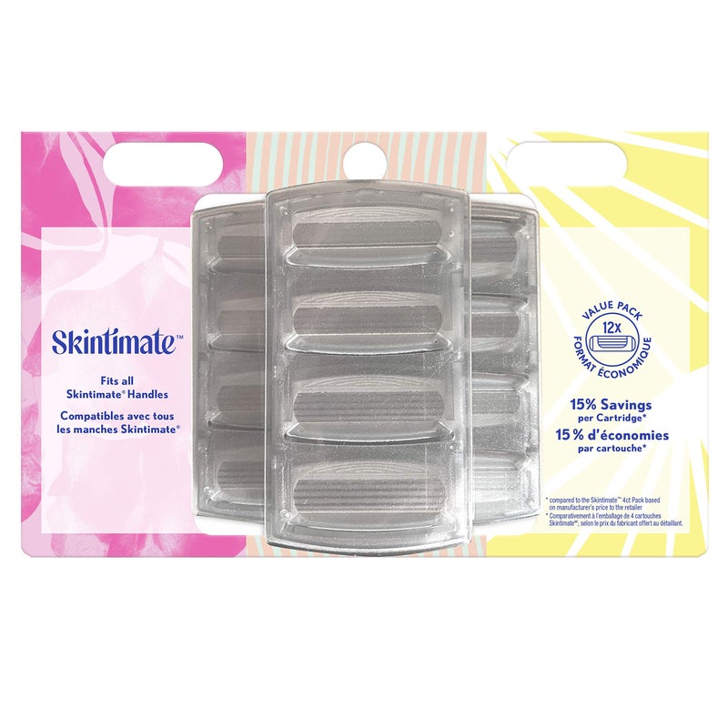 Skintimate 4-Blade Razor Refill Cartridges with Aloe and Vitamin E, 12 Count - Image 1