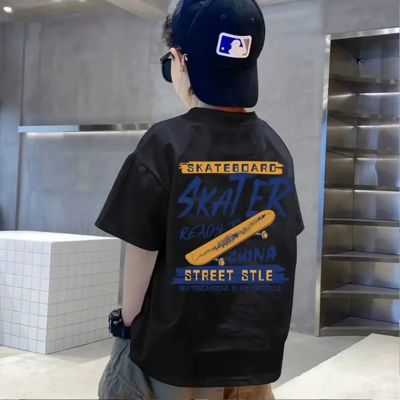 Children's Short-sleeved T-shirt 2023 New Arrival Half-sleeved Boys' Short-sleeved Children's Casual All-match Round Neck Sports Top Trendy Brand - Image 4