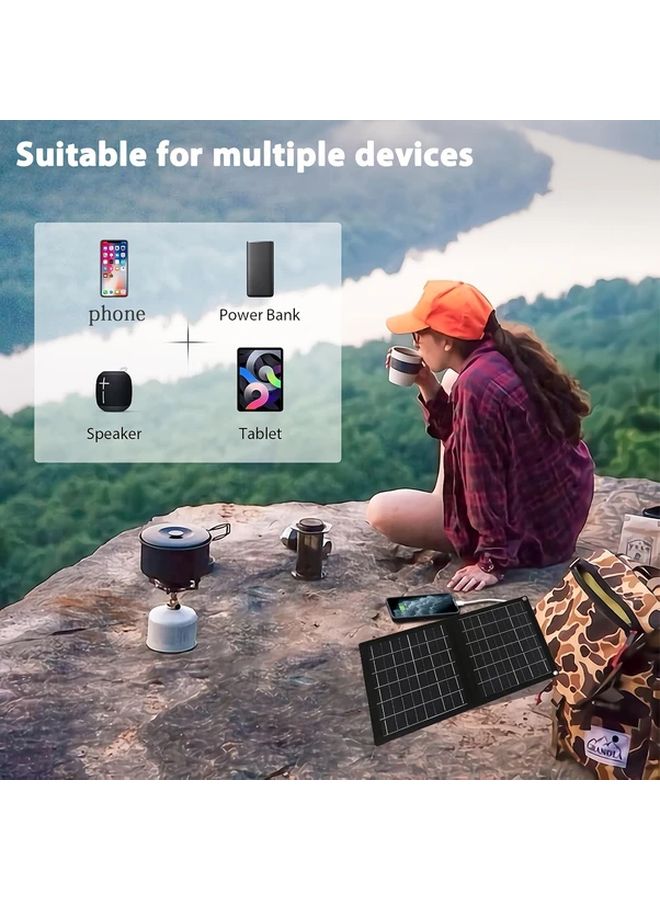 Black Portable Foldable Solar Charger IP65 Waterproof USB Type C for iPhone Samsung - Image 4