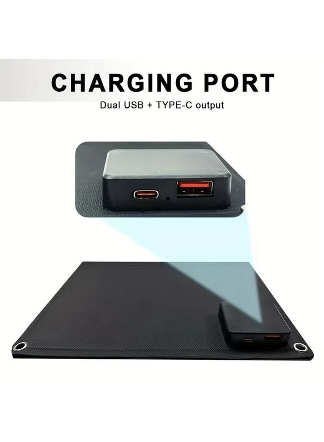Black Portable Foldable Solar Charger IP65 Waterproof USB Type C for iPhone Samsung - Image 5