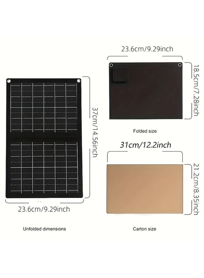 Black Portable Foldable Solar Charger IP65 Waterproof USB Type C for iPhone Samsung - Image 2