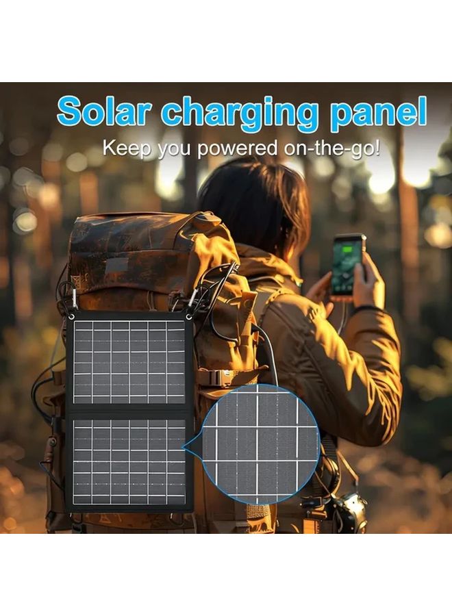 Black Portable Foldable Solar Charger IP65 Waterproof USB Type C for iPhone Samsung - Image 3