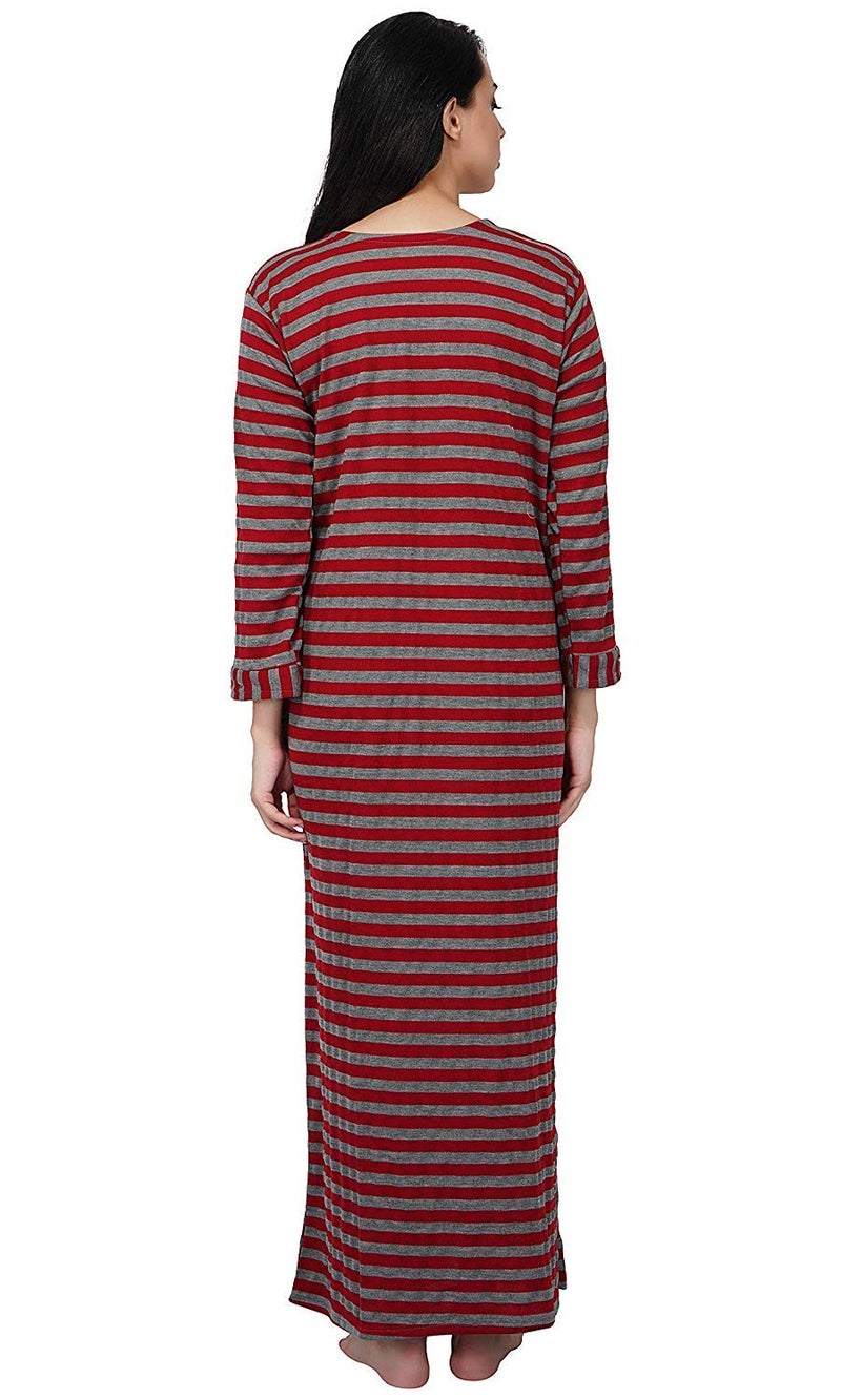 CIERGE Women's Woolen Maxi Nighty Woolen Nighty(Color-Maroon), Free Size - Image 2