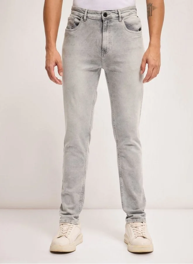 THE BEAR HOUSE Men's Light Grey Mid Rise Slim Fit Jean Classic Comfort With Modern Style, Perfect For Everyday Casual Looks And Effortless Streetwear Vibes