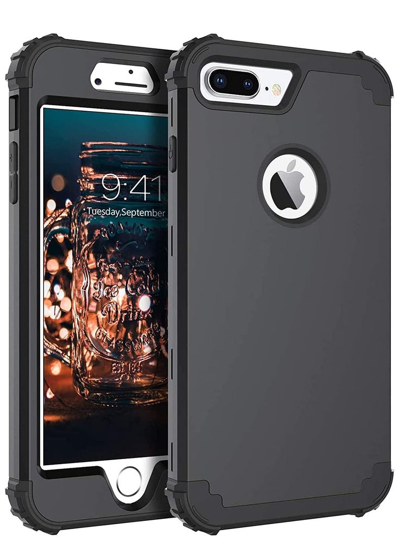 Y&D For Iphone 8 Plus And 7 Case, 3 In 1 Hybrid Hard Plastic Soft Rubber Heavy Duty Rugged Bumper Shockproof Full-Body Protective Phone Cover Black - Image 1