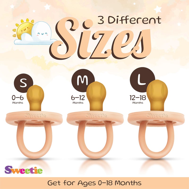SWEETIE Rubber Pacifier Natural Rubber Pacifier Rounded Light Pink Large 12-18 Month - Image 2