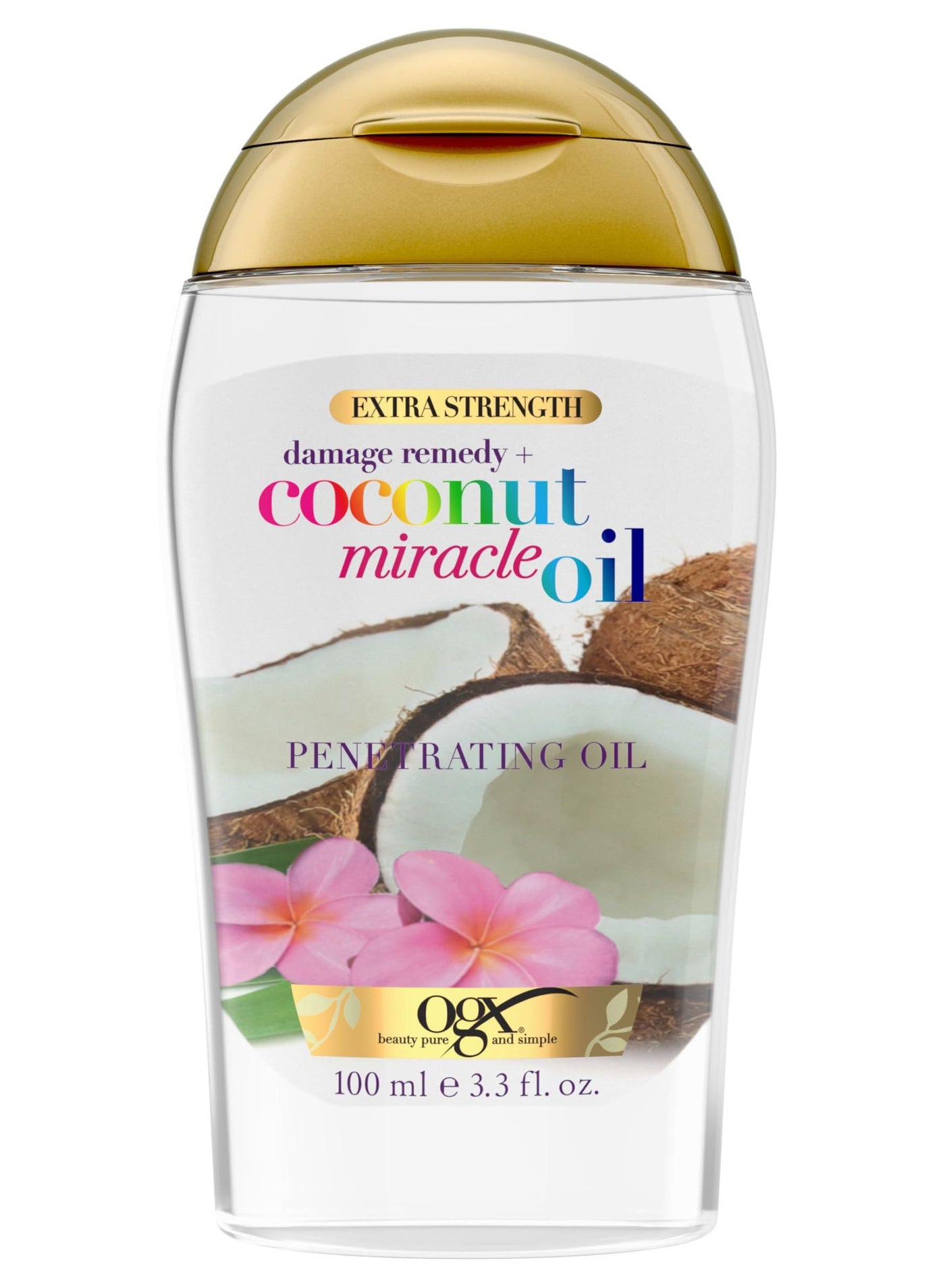 OGX Extra Strength Damage Remedy + Coconut Miracle Oil Penetrating Hair Oil Treatment, Extra Hydrating Anti-Frizz Oil for Coarse, Dry Hair, Paraben-Free, Sulfated-Surfactants Free, 3.3 Fl Oz
