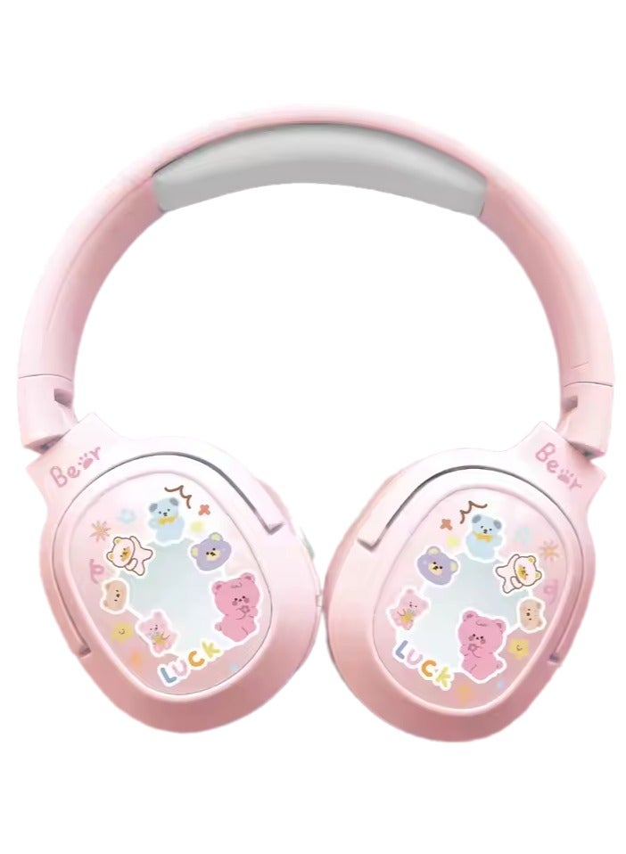 Wireless Bluetooth Headphones High-Fidelity Sound Wireless Bluetooth with Cute Bags High-Quality Memory Card Pink  - Image 1