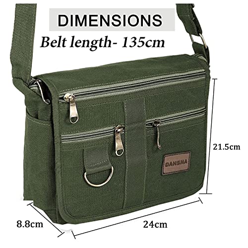 DAHSHA 8.5 Inch Stylish Small Cotton Sling Cross Body Travel Office Business Messenger One Side Shoulder Bag For Men Women (Olive Green, 24 x 8.8 x 21.5 CM) - Image 2