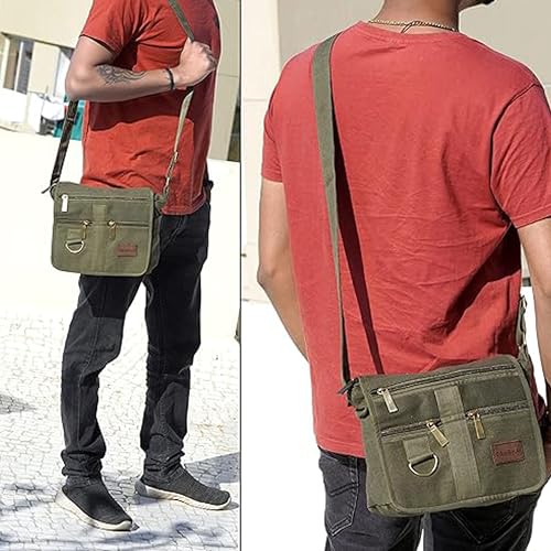DAHSHA 8.5 Inch Stylish Small Cotton Sling Cross Body Travel Office Business Messenger One Side Shoulder Bag For Men Women (Olive Green, 24 x 8.8 x 21.5 CM) - Image 5