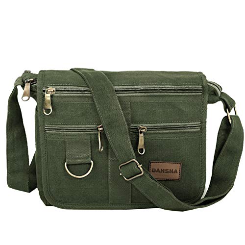 DAHSHA 8.5 Inch Stylish Small Cotton Sling Cross Body Travel Office Business Messenger One Side Shoulder Bag For Men Women (Olive Green, 24 x 8.8 x 21.5 CM) - Image 1