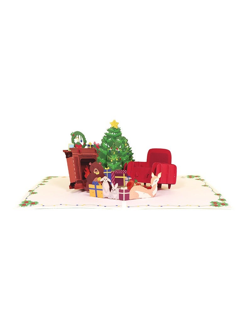 Generic Christmas greeting paper sculpture fireplace elk Merry Christmas 3D three-dimensional Christmas card 