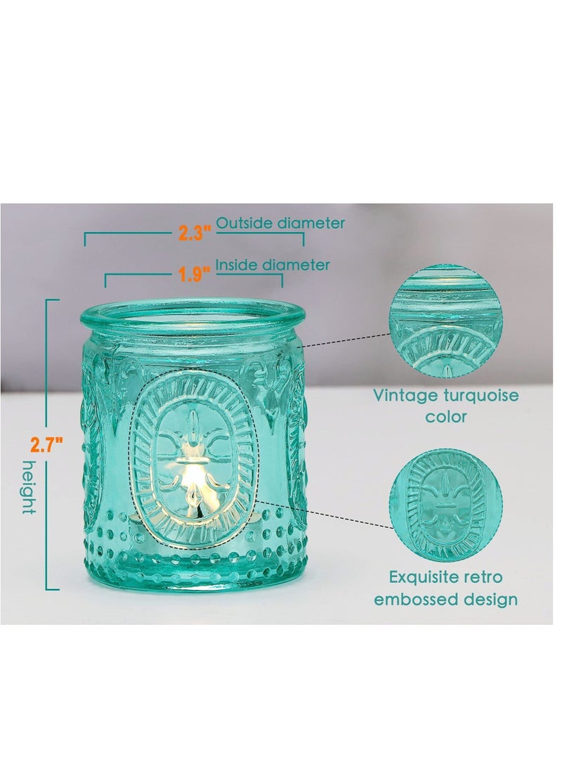 Y&D Vintage Blue Glass Tealight & Votive Candle Holders (Set of 12), Farmhouse Decor, Room Decoration, Shelf Decor - Image 2