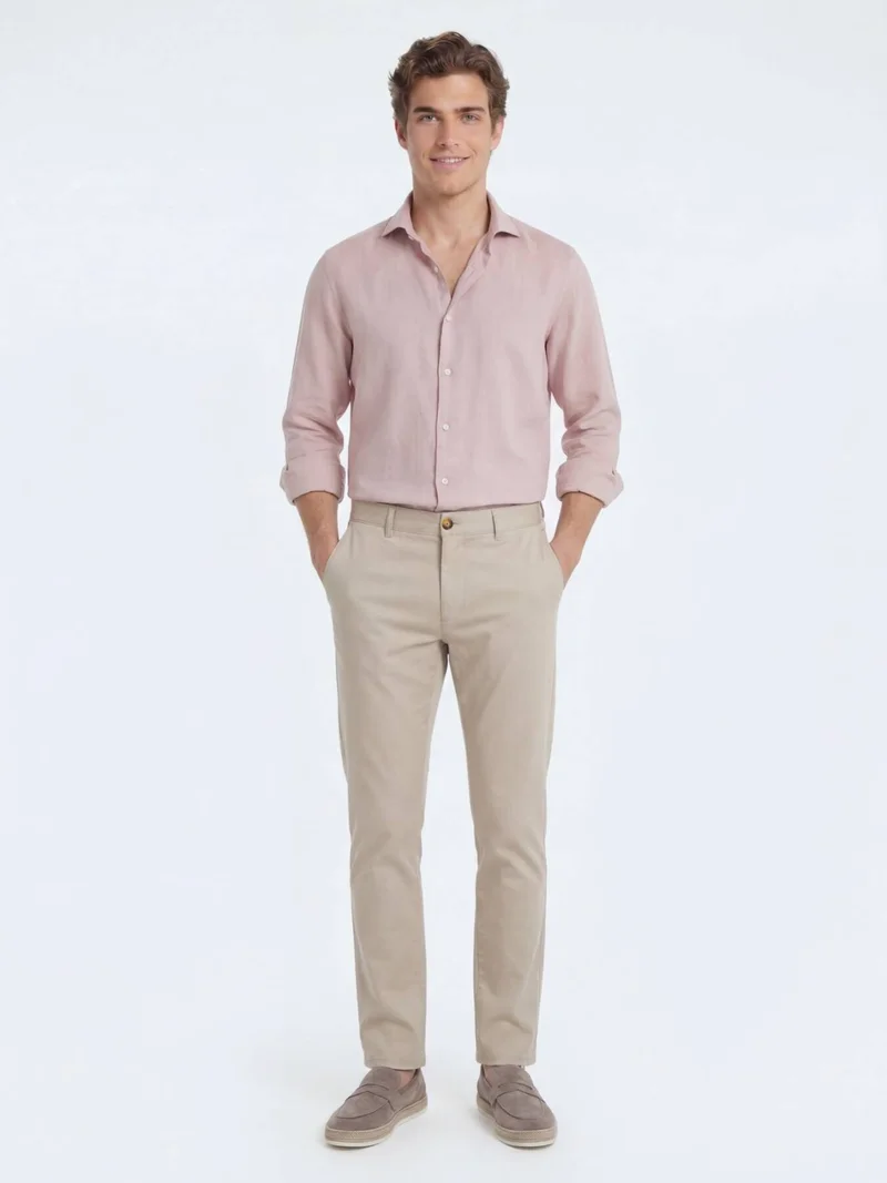 Kip Pink Plain Regular Fit Long Weaving Casual Cotton Blended Shirt