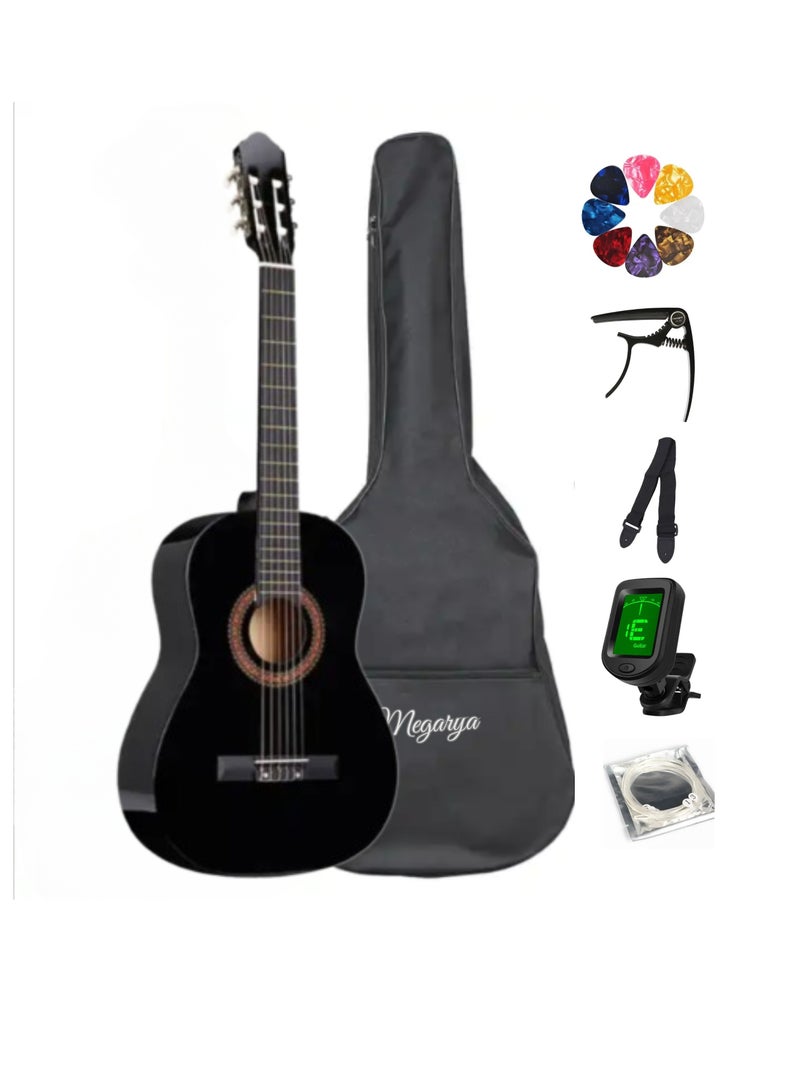 Megarya 34” Classical Guitar with Nylon Strings Acoustic Guitar with Truss Rod for Beginner Professional with Bag, Capo, Strap, Picks, Tuner,strings(Black) - Image 1