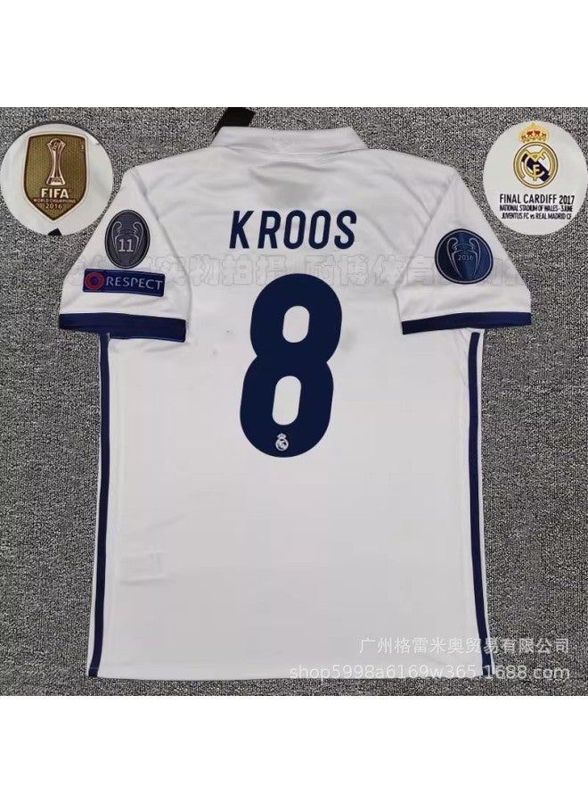 16-17 Real Madrid Home Star No. 8 Plus 2016 Chapter 11 Fair Strips Fifa Team Logo Small Print Football Jersey - Image 1