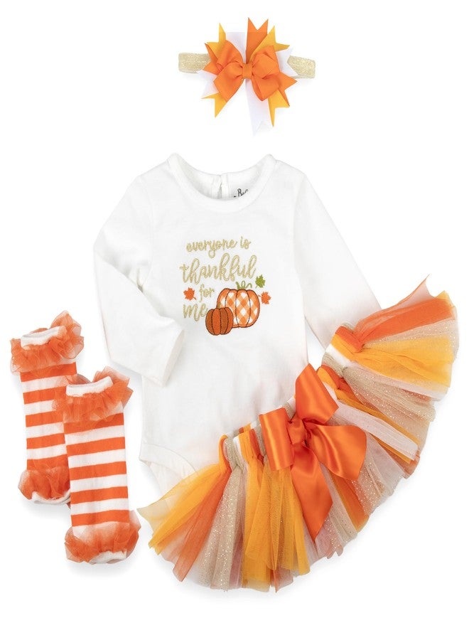 Baby Essentials Baby Girl Thanksgiving Outfit 4-Piece Set - Bodysuit, Striped Pants, Tutu Skirt & Bow Headband - Infant Friendsgiving (9 months) - Image 5