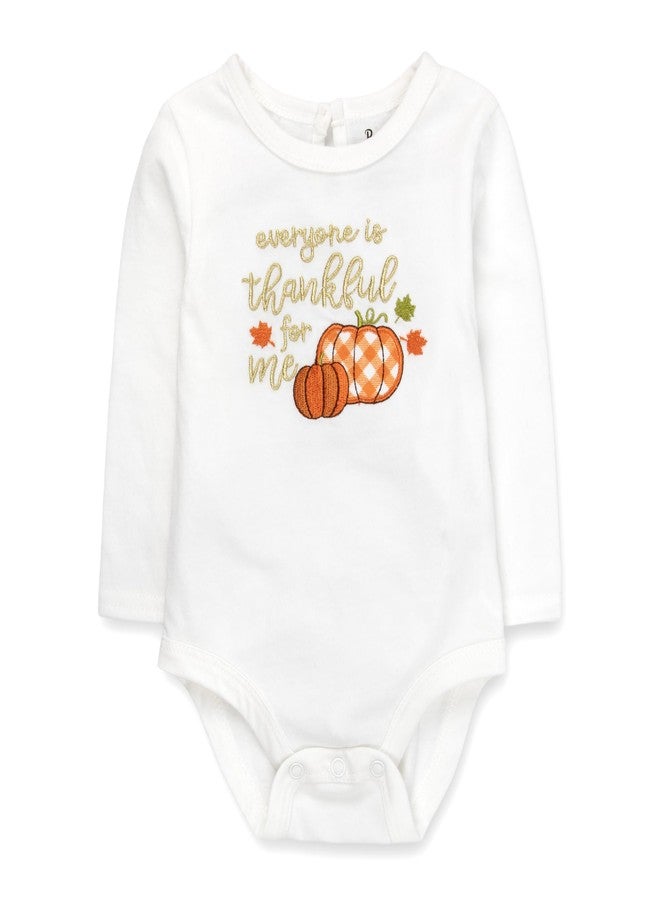 Baby Essentials Baby Girl Thanksgiving Outfit 4-Piece Set - Bodysuit, Striped Pants, Tutu Skirt & Bow Headband - Infant Friendsgiving (9 months) - Image 2