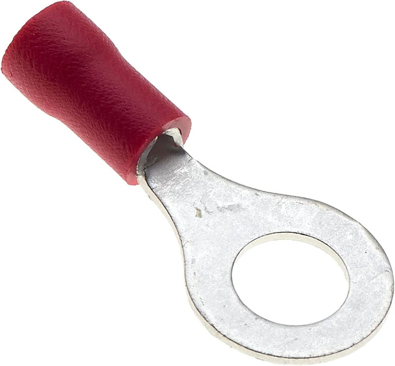 Keple Ring Crimp Terminal - Pack of 100, Red, 6mm, 25A, 22-16 AWG - Heat Shrink Ring Connectors, Tinned Copper Connectors, Insulated Ring Wire Terminals - Image 1