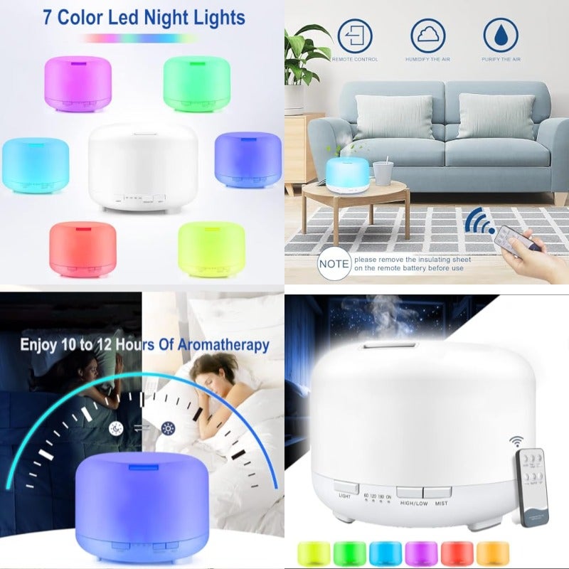 500ML Essential Oil Diffuser with Remote Control Bluetooth Speaker BPA Free Aromatherapy Diffuser Cool Mist Humidifier 7 Color Lights Waterless Auto Shut Off for Home Office Babyroom Bedroom - Image 1