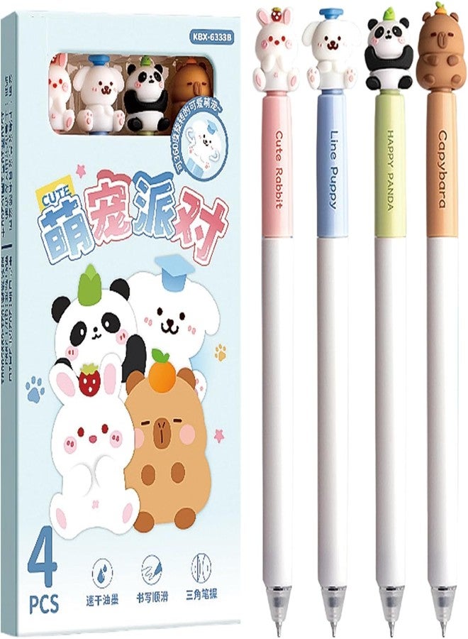 SAMVARDHAN 4Pcs Cute Erasable Gel Pens Twistable Erasable Pens with Rotatable 3D Top Kawaii 0.5mm Writing Pen for Women Girls Boys Kids Office School Supplies- Blue Ink (Furry Friend) - Image 1