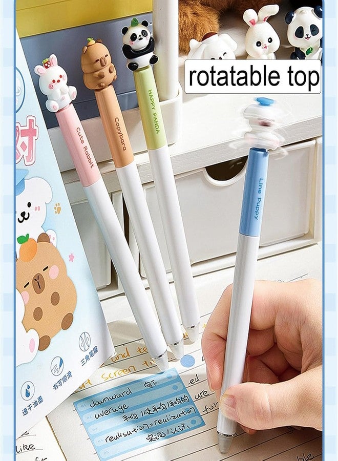 SAMVARDHAN 4Pcs Cute Erasable Gel Pens Twistable Erasable Pens with Rotatable 3D Top Kawaii 0.5mm Writing Pen for Women Girls Boys Kids Office School Supplies- Blue Ink (Furry Friend) - Image 2