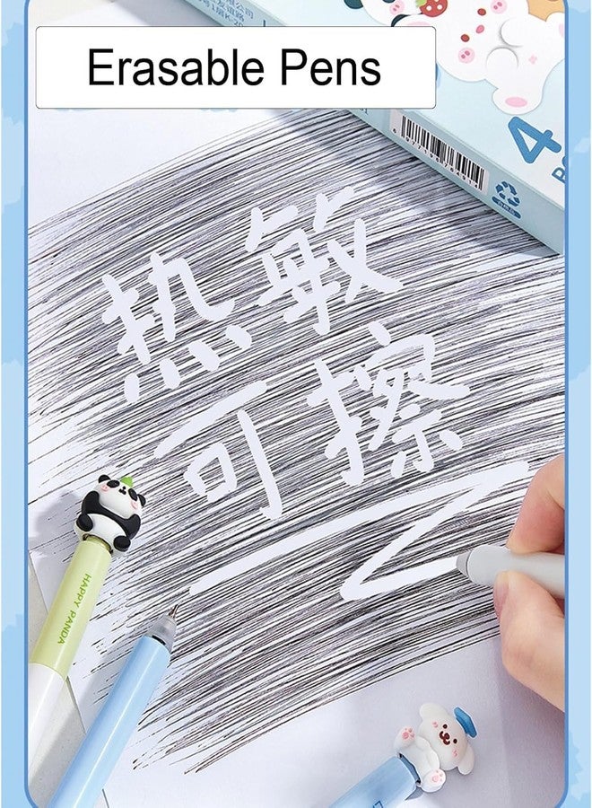 SAMVARDHAN 4Pcs Cute Erasable Gel Pens Twistable Erasable Pens with Rotatable 3D Top Kawaii 0.5mm Writing Pen for Women Girls Boys Kids Office School Supplies- Blue Ink (Furry Friend) - Image 3