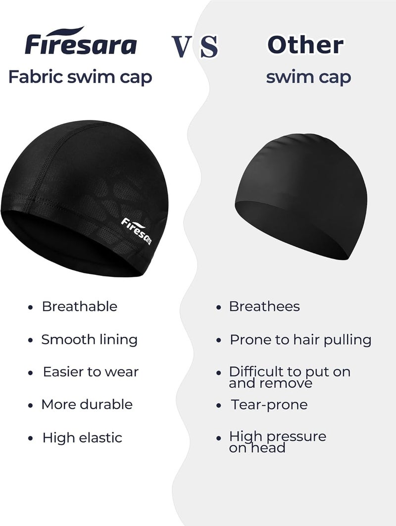 Firesara Fabric Swim Cap, High Elasticity Swimming Cap Keeps Hair Clean Breathable Fit Both Long Hair Short Hair, Swim Caps Woman Girls Men Kids One Size Hat - Image 3