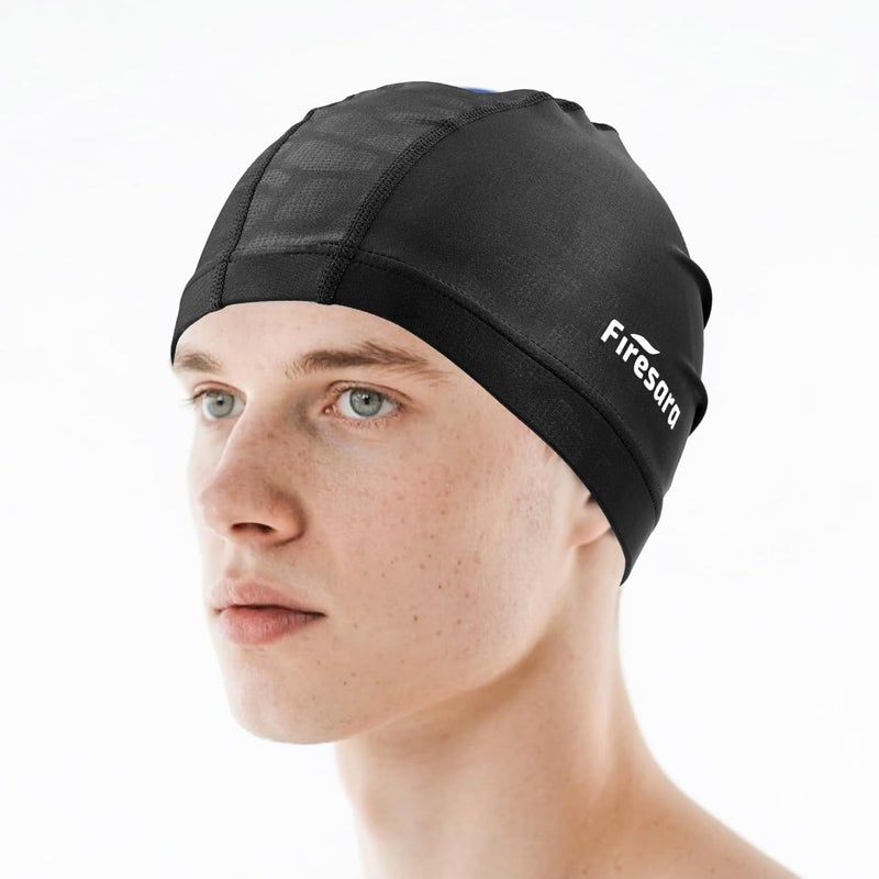 Firesara Fabric Swim Cap, High Elasticity Swimming Cap Keeps Hair Clean Breathable Fit Both Long Hair Short Hair, Swim Caps Woman Girls Men Kids One Size Hat - Image 1