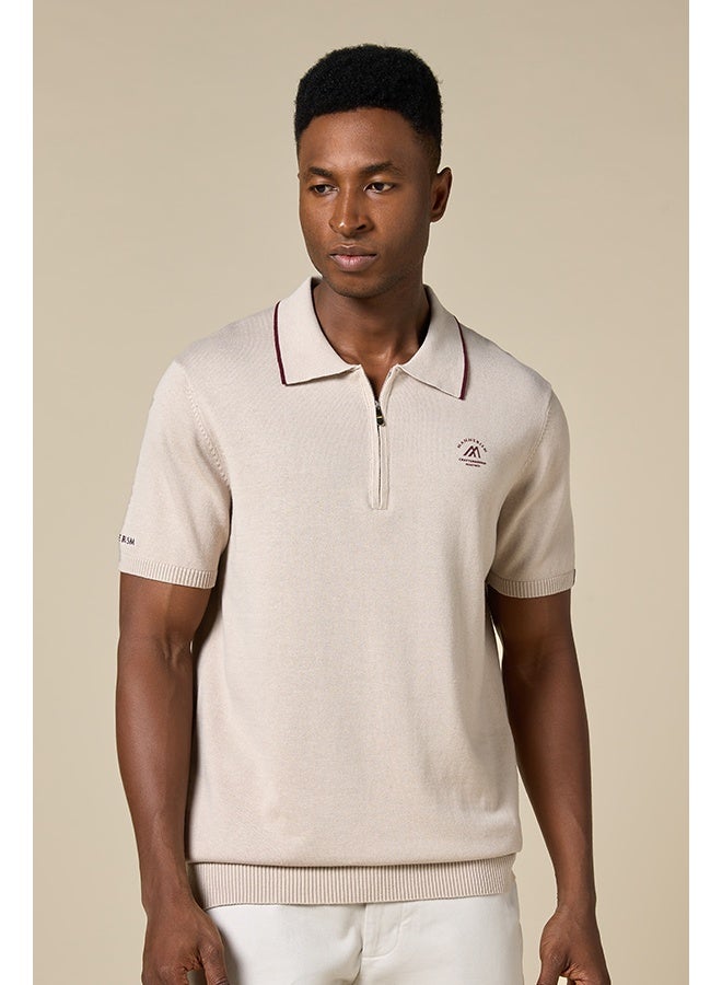 Mannerism The Soft Sand Cotton Polo with Quarter-Zip, Comfort Fit - Image 1