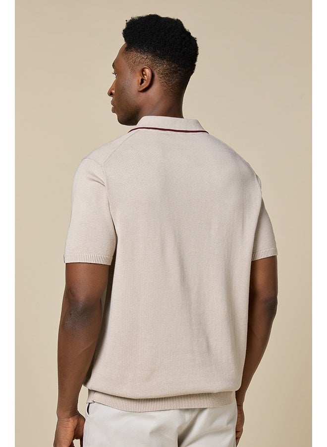 Mannerism The Soft Sand Cotton Polo with Quarter-Zip, Comfort Fit - Image 4