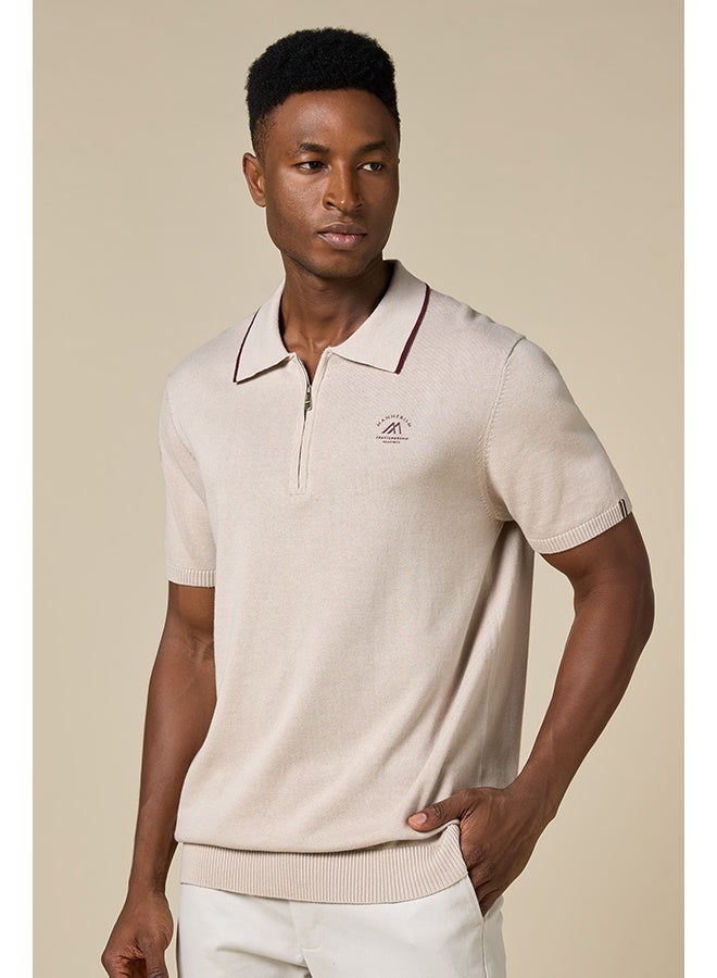 Mannerism The Soft Sand Cotton Polo with Quarter-Zip, Comfort Fit - Image 2
