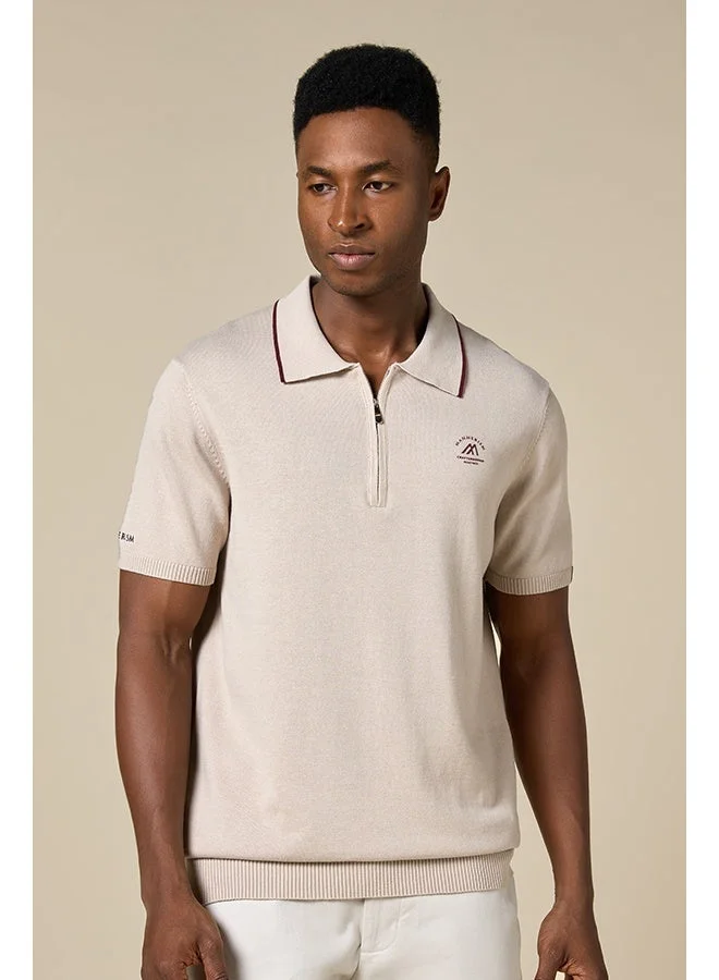 Mannerism The Soft Sand Cotton Polo with Quarter-Zip, Comfort Fit