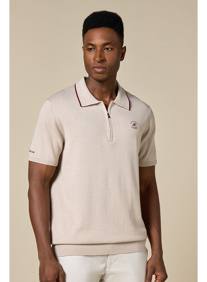 Mannerism The Soft Sand Cotton Polo with Quarter-Zip, Comfort Fit - Image 3