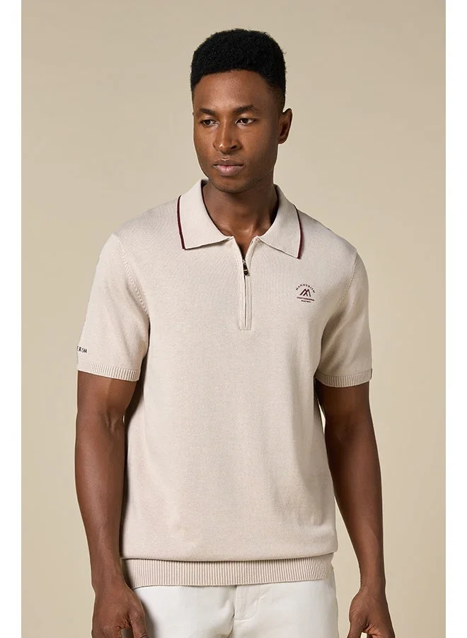 تكلف The Soft Sand Cotton Polo with Quarter-Zip, Comfort Fit