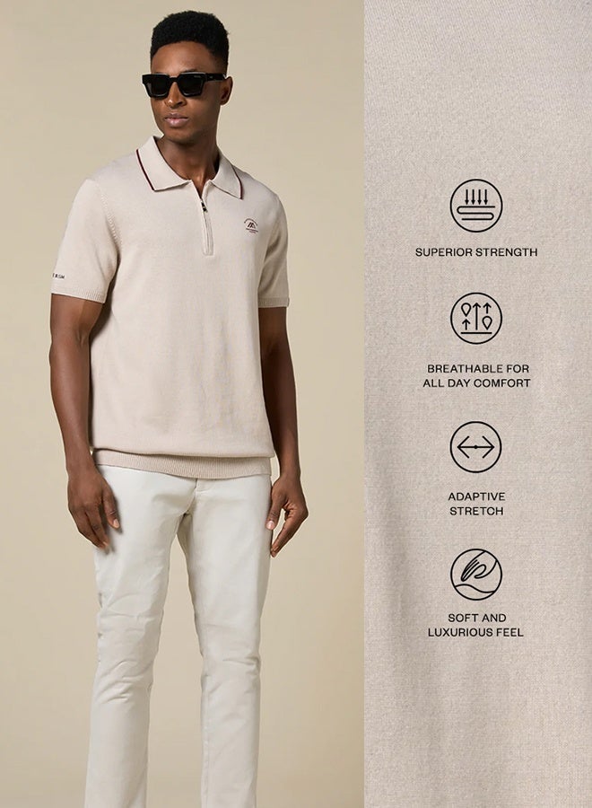مانرزم The Soft Sand Cotton Polo with Quarter-Zip, Comfort Fit - Image 3