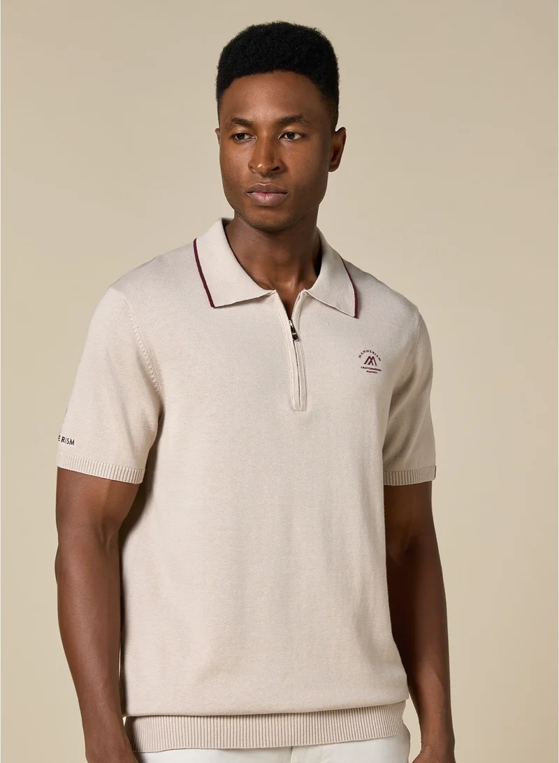 Mannerism The Soft Sand Cotton Polo with Quarter-Zip, Comfort Fit