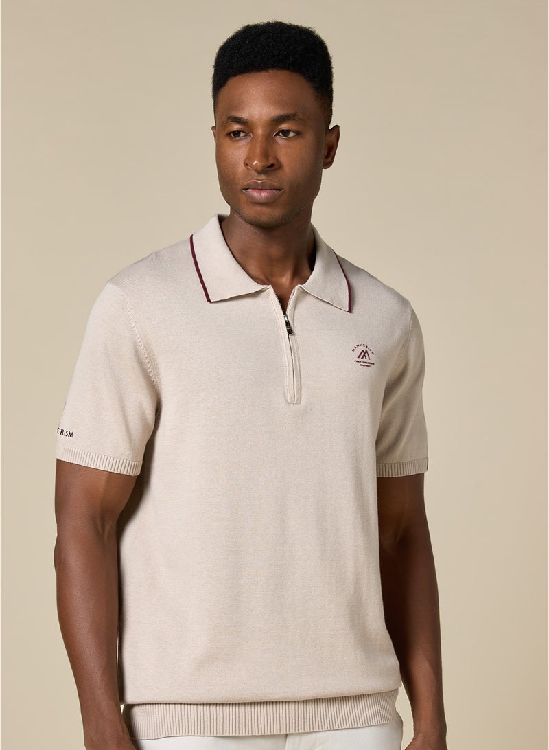 مانرزم The Soft Sand Cotton Polo with Quarter-Zip, Comfort Fit - Image 2