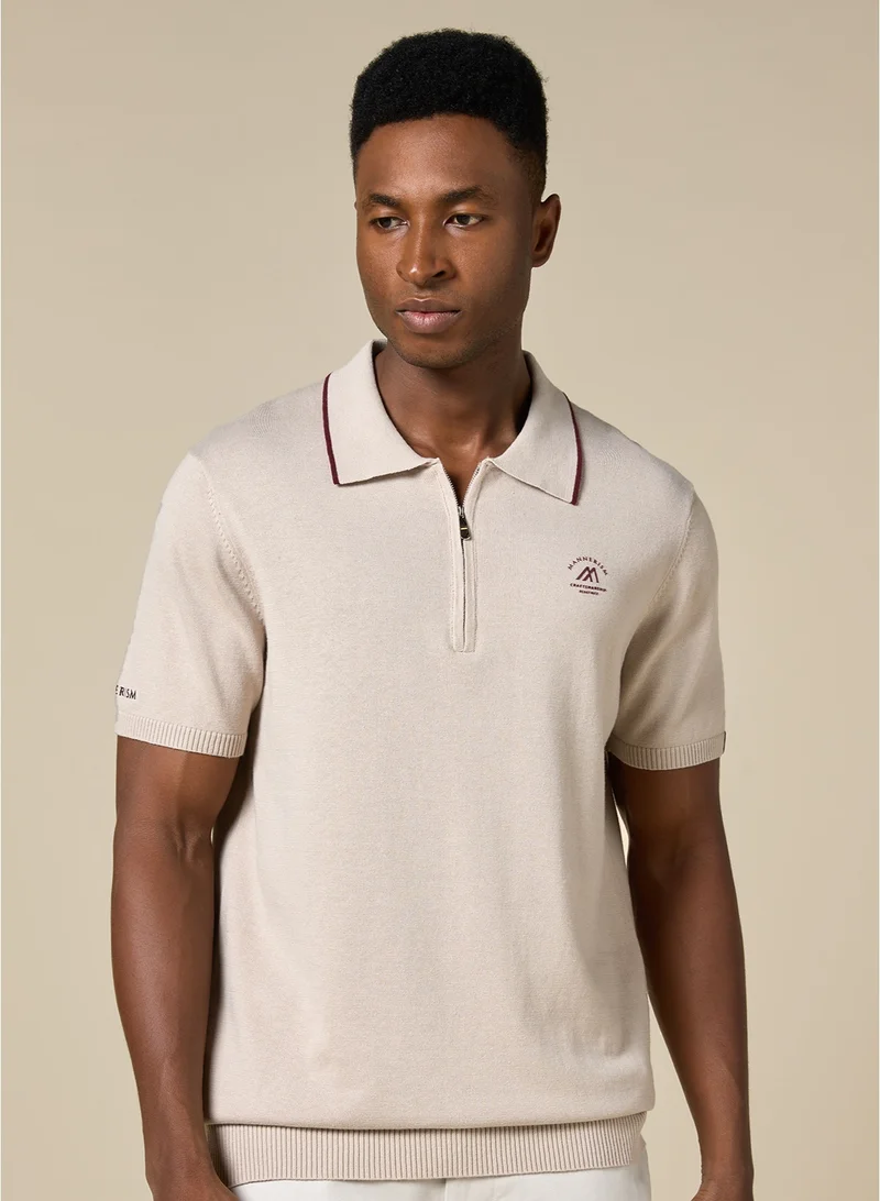 MANNERISM  The Soft Sand Cotton Polo with Quarter-Zip, Comfort Fit for Men | Best Price UAE