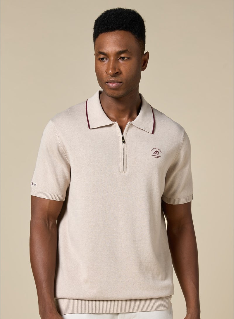 مانرزم The Soft Sand Cotton Polo with Quarter-Zip, Comfort Fit - Image 4
