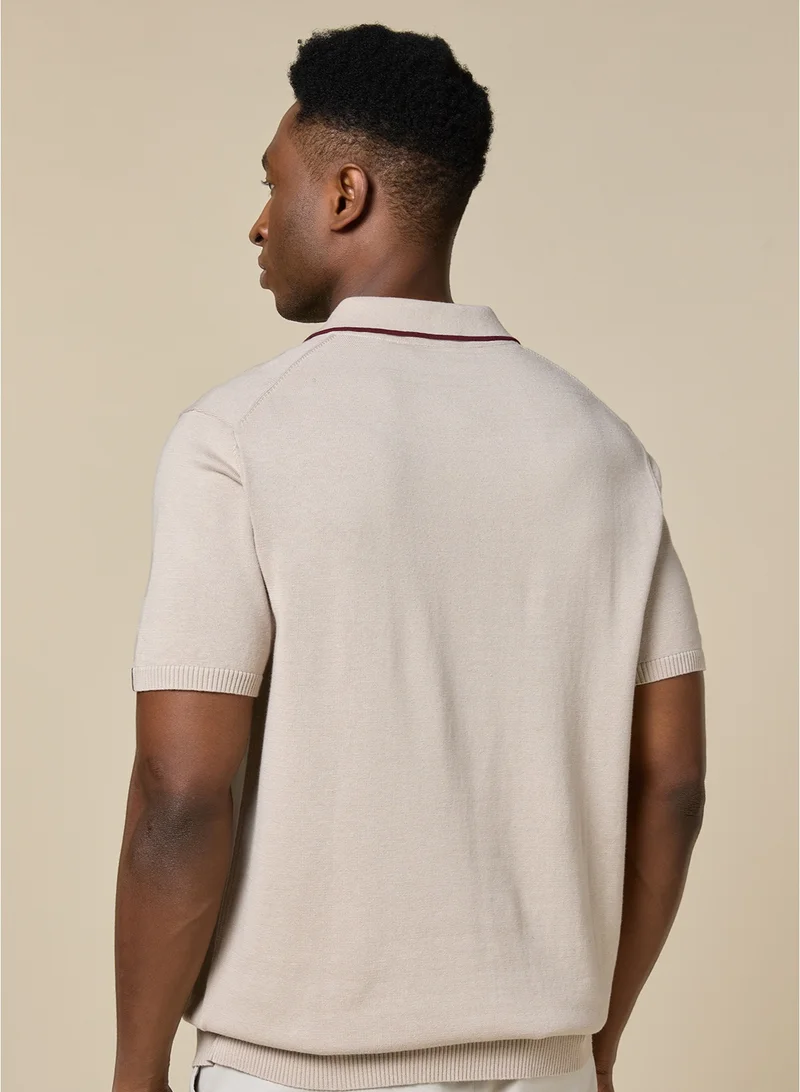MANNERISM  The Soft Sand Cotton Polo with Quarter-Zip, Comfort Fit for Men | Best Price UAE