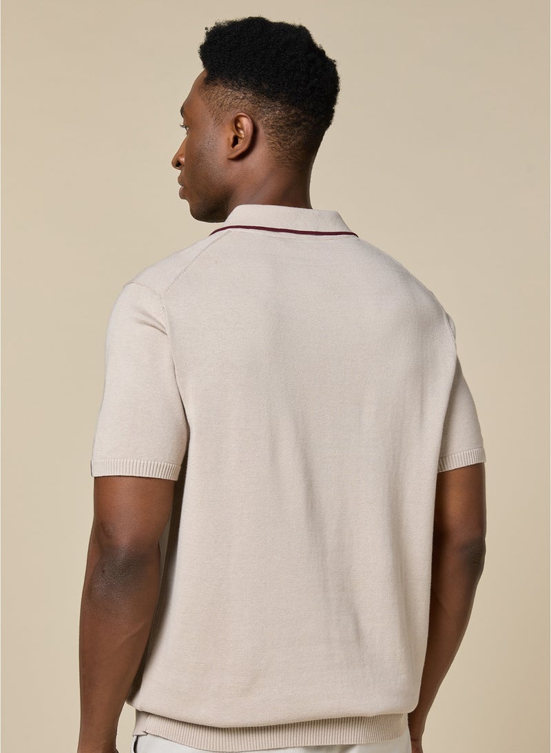 مانرزم The Soft Sand Cotton Polo with Quarter-Zip, Comfort Fit - Image 5