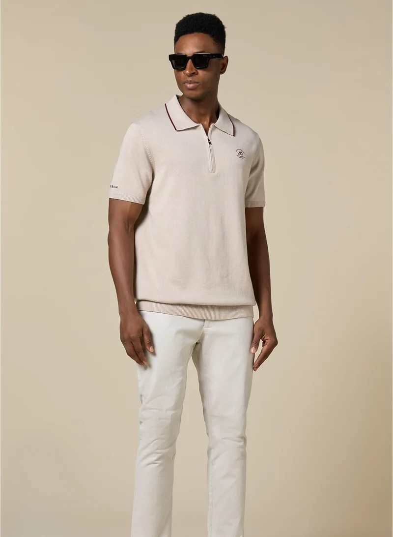 MANNERISM  The Soft Sand Cotton Polo with Quarter-Zip, Comfort Fit for Men | Best Price UAE