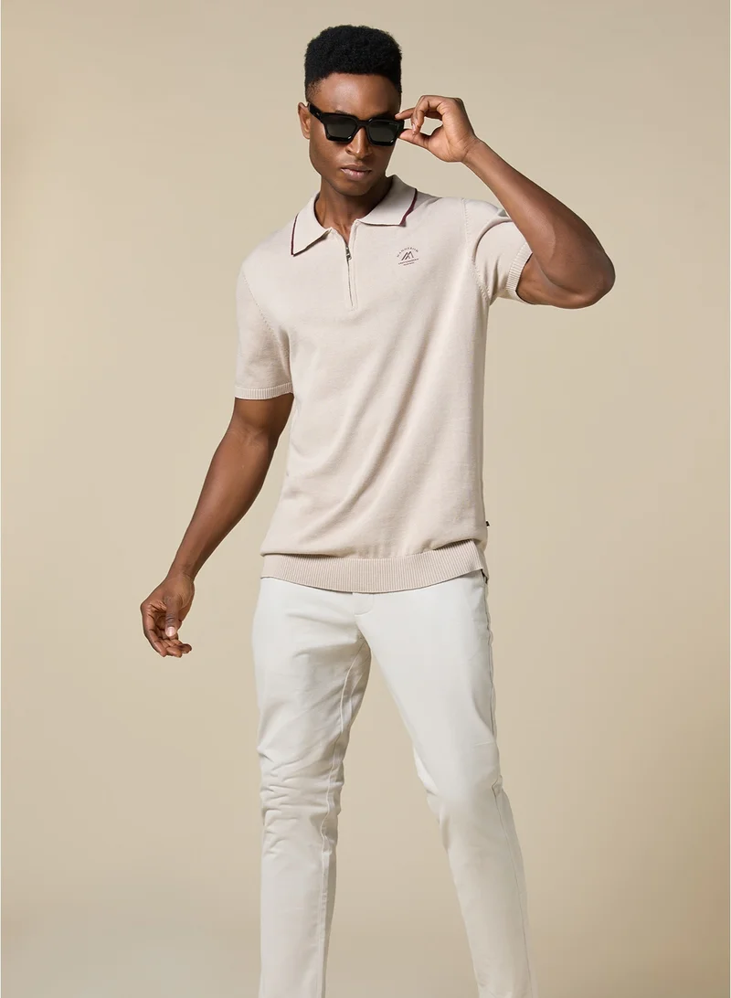 MANNERISM  The Soft Sand Cotton Polo with Quarter-Zip, Comfort Fit for Men | Best Price UAE