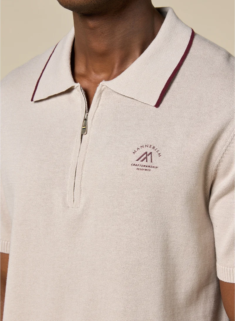 MANNERISM  The Soft Sand Cotton Polo with Quarter-Zip, Comfort Fit for Men | Best Price UAE