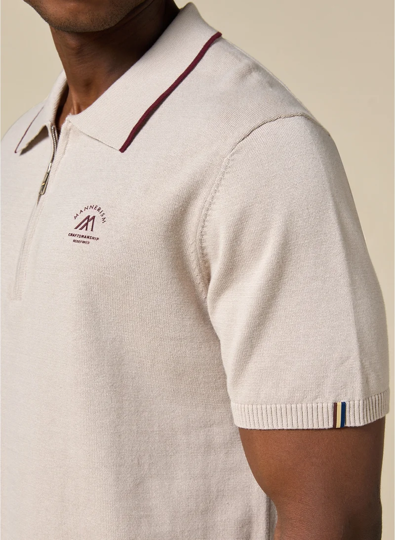 MANNERISM  The Soft Sand Cotton Polo with Quarter-Zip, Comfort Fit for Men | Best Price UAE