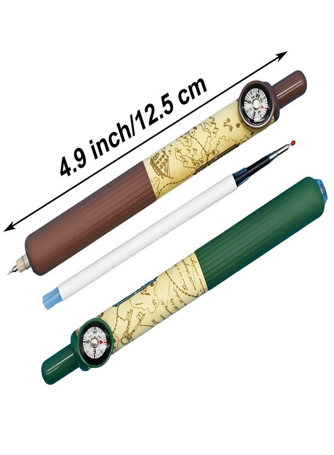 Maydahui 8 Pcs Creative Compass Short Round Pocket Pens Mini Thick Pens Comfort Grip Orienteering Compass Find Direction Antique Map Prints Black Ink for Outdoor Explorer Wallet School Office - Image 2